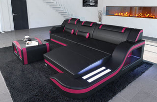 Mini Ecksofa Palermo L-Form aus Leder Schwarz-Pink