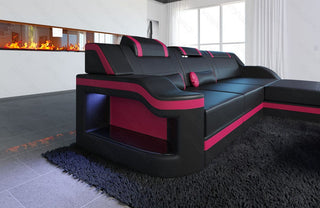 Mini Ecksofa Palermo L-Form aus Leder Schwarz-Pink
