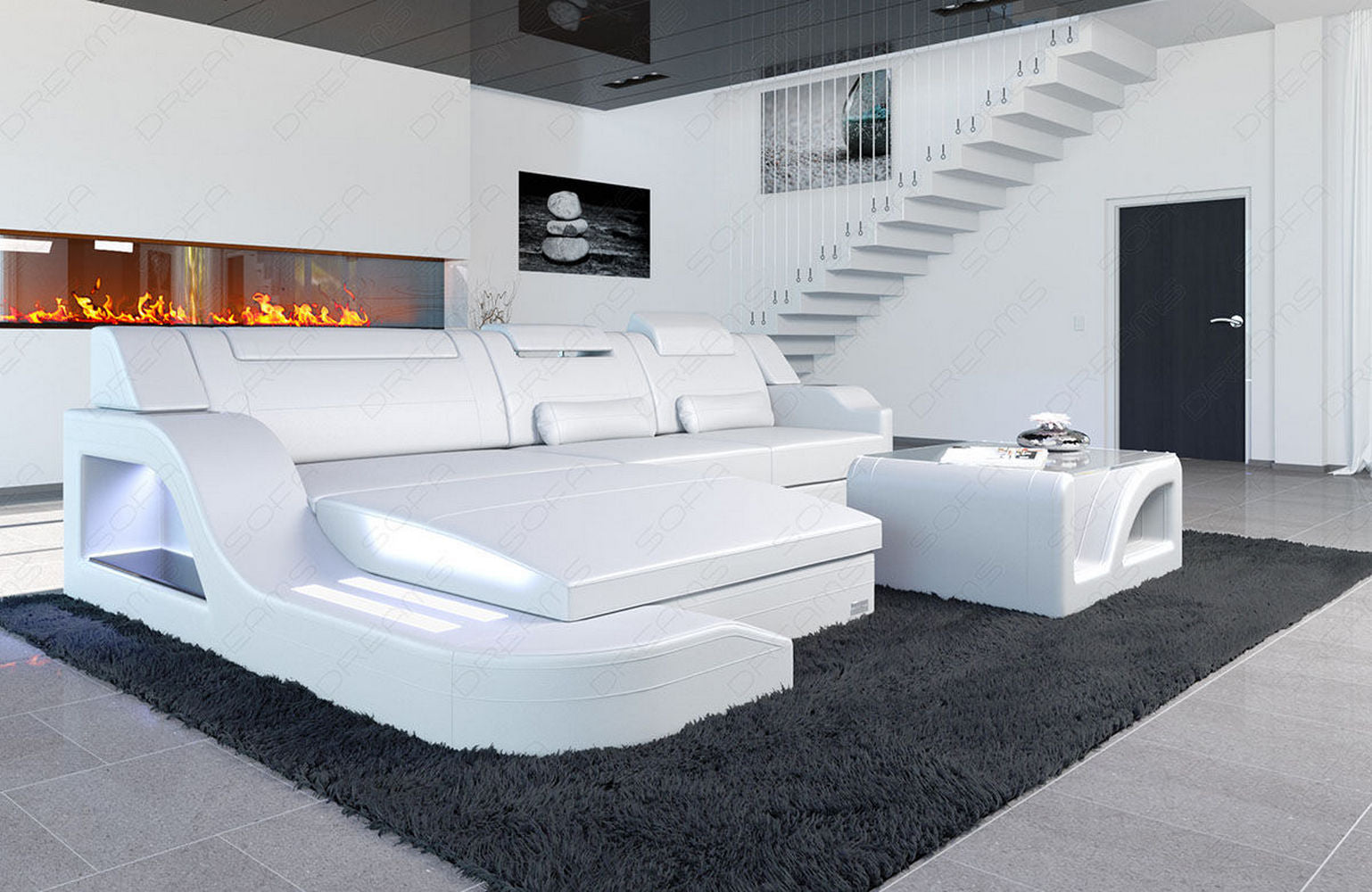 Design Ledersofa Palermo L-Form mit LED