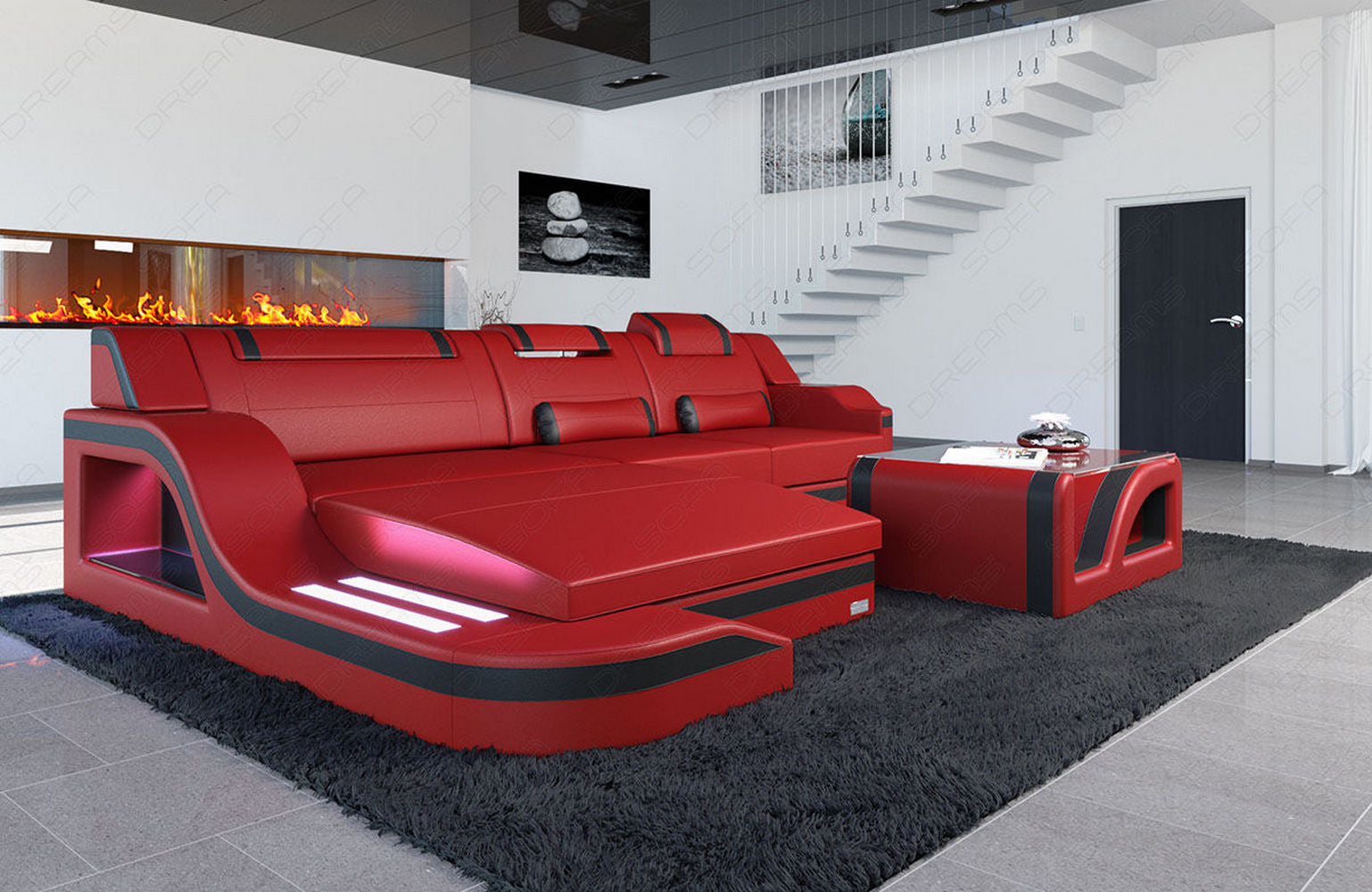 Design Ledersofa Palermo L-Form mit LED