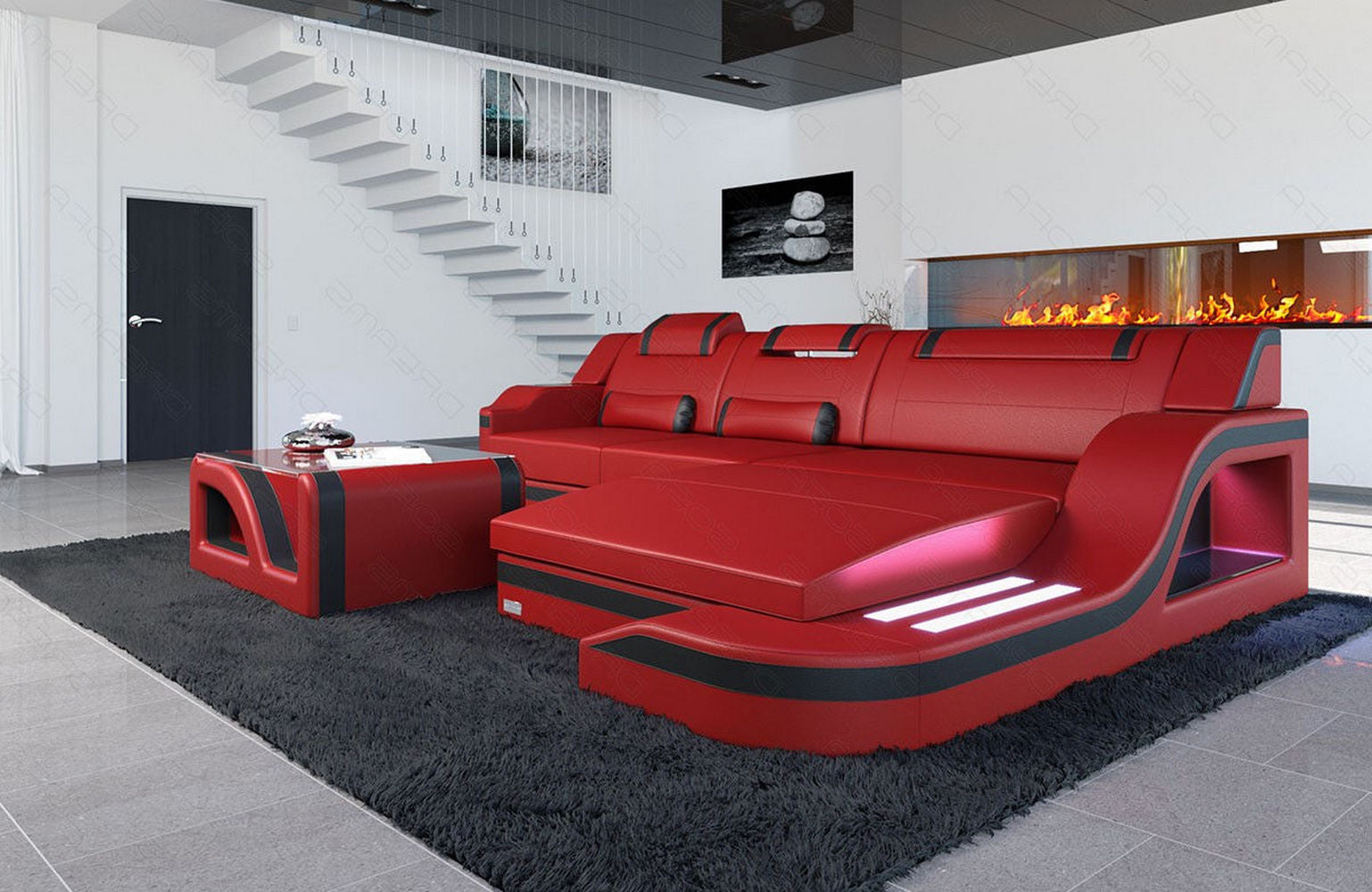 Design Ledersofa Palermo L-Form mit LED