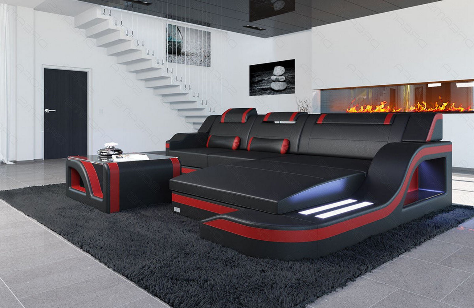 Design Ledersofa Palermo L-Form mit LED