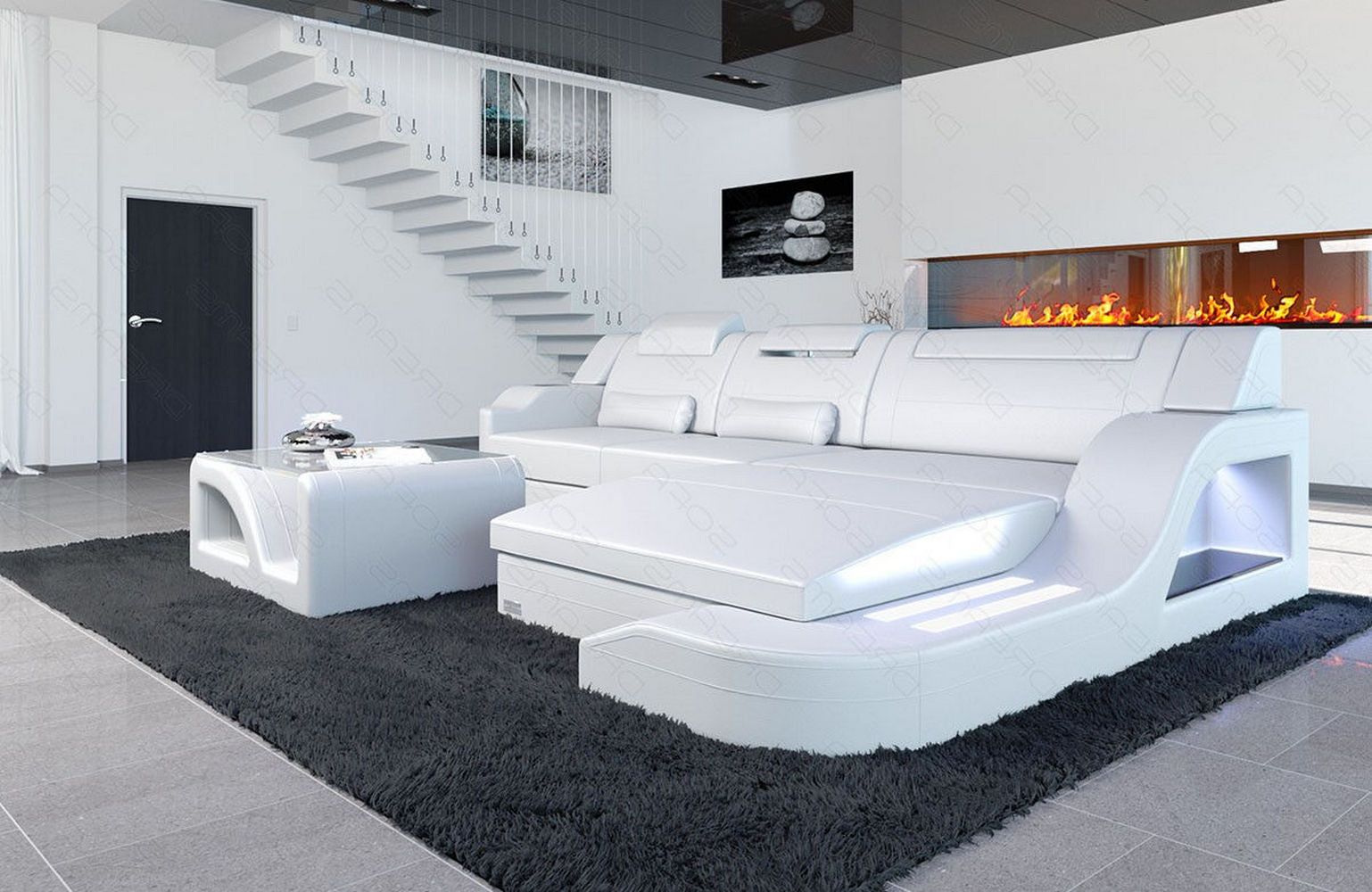 Design Ledersofa Palermo L-Form mit LED