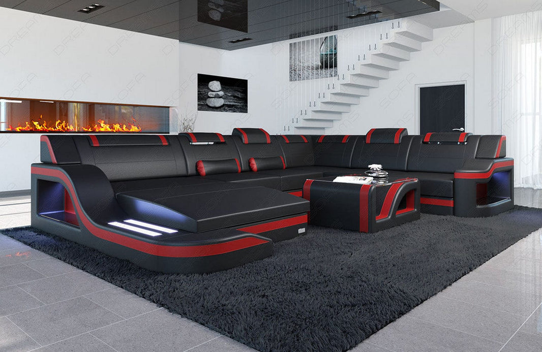 Mini XL Wohnlandschaft Palermo U-Form in Leder
