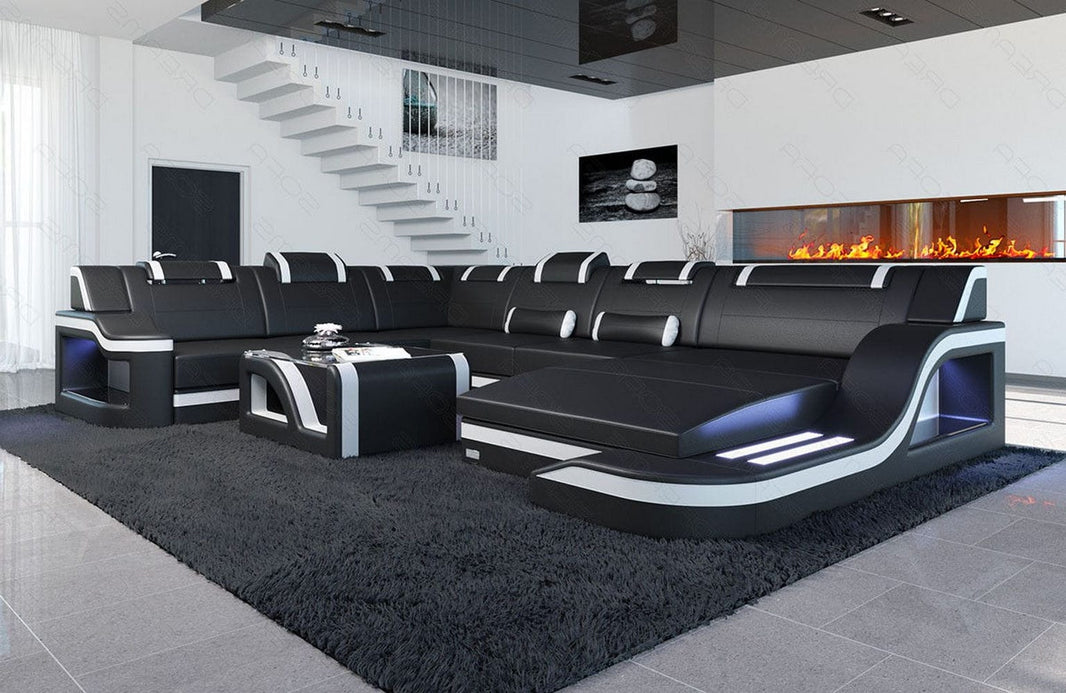 Mini XL Wohnlandschaft Palermo U-Form in Leder