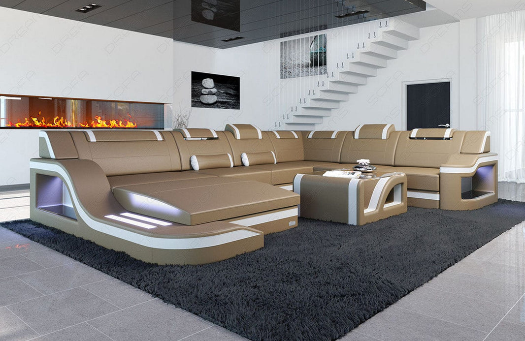Mini XL Wohnlandschaft Palermo U-Form in Leder