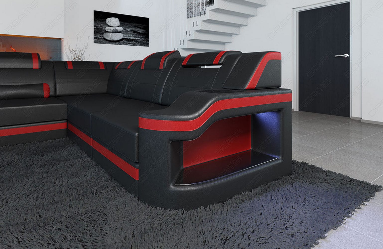 XL Leder Wohnlandschaft Palermo – Komfort & Stil schwarz-rot