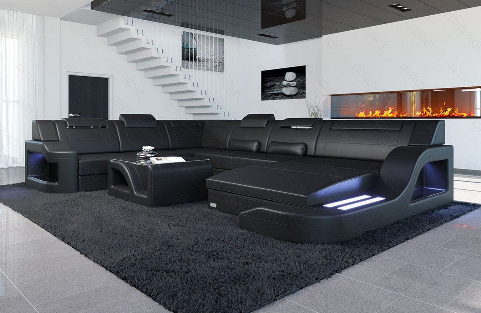 XL Leder Wohnlandschaft Palermo – Komfort & Stil schwarz