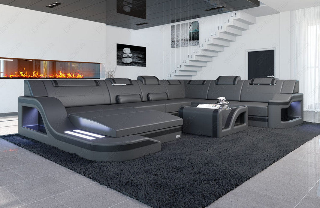 XXL Wohnlandschaft Palermo U-Form aus Leder