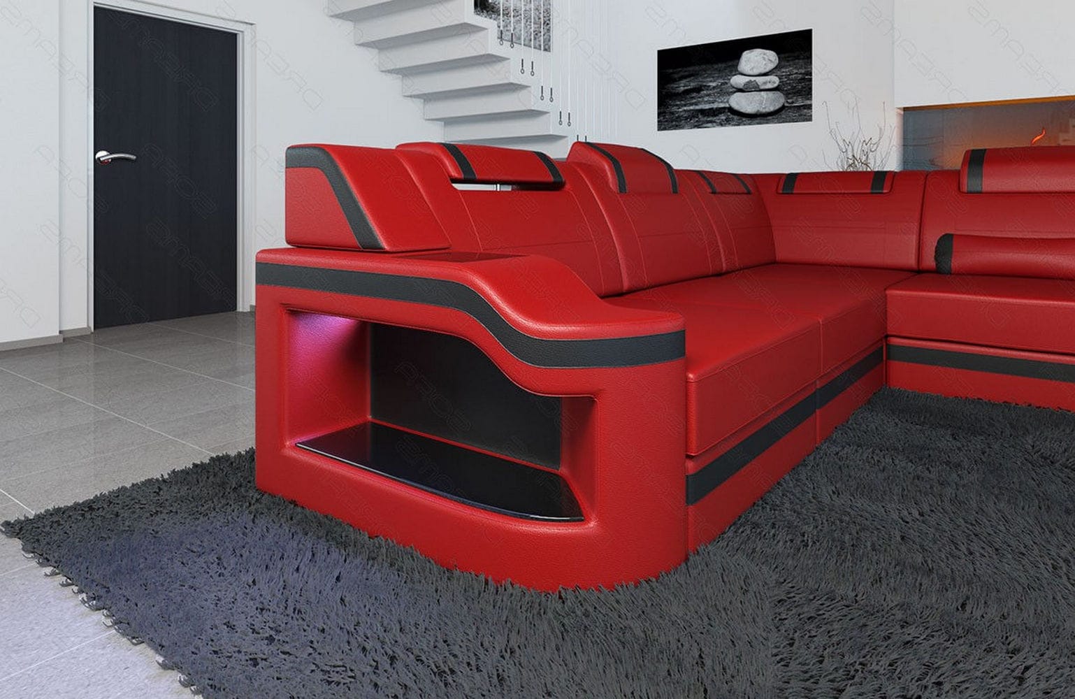 XL Leder Wohnlandschaft Palermo – Komfort & Stil rot-schwarz