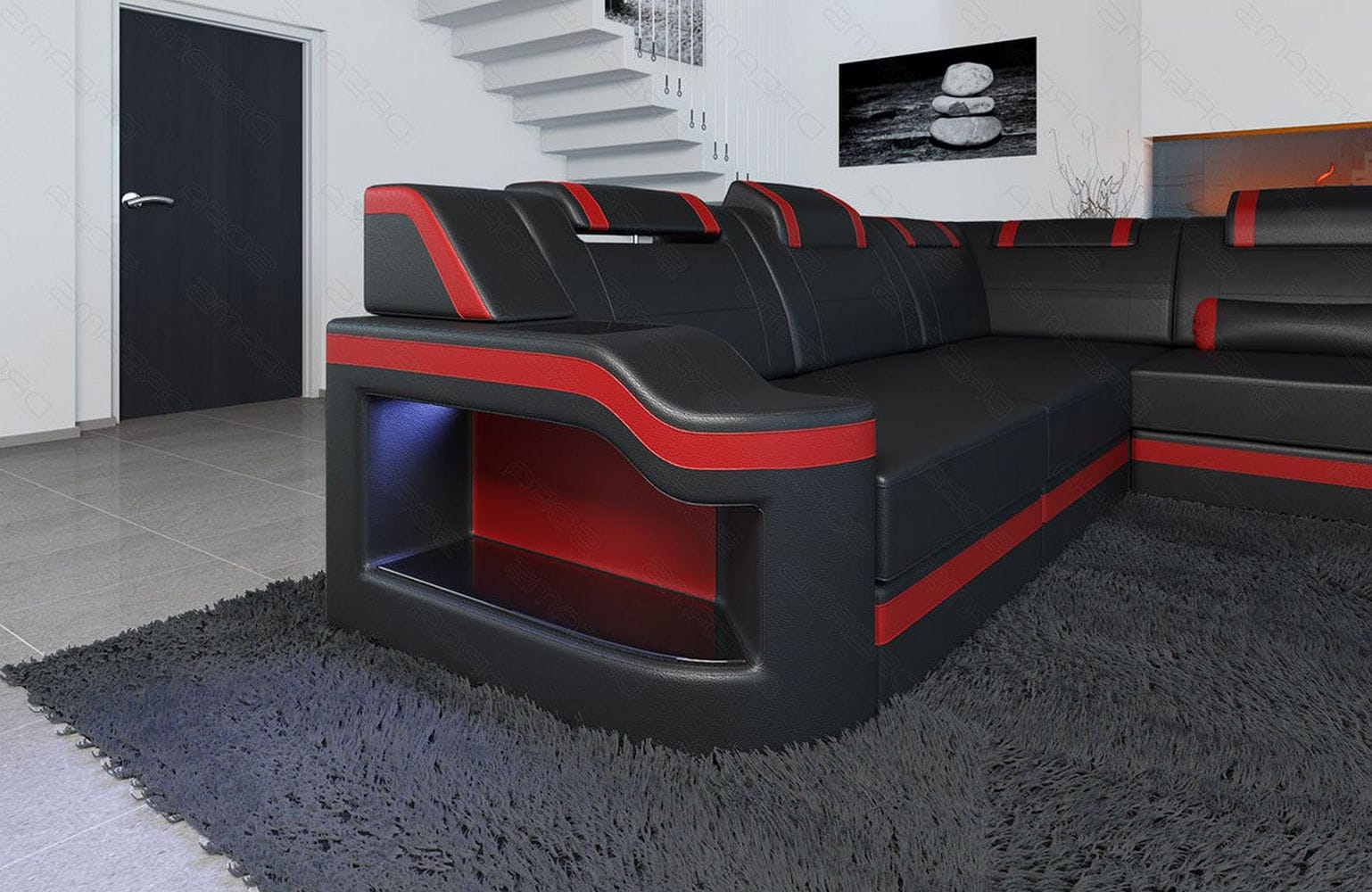 XL Leder Wohnlandschaft Palermo – Komfort & Stil schwarz-rot