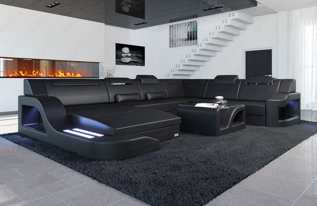 XXL Wohnlandschaft Palermo U-Form aus Leder