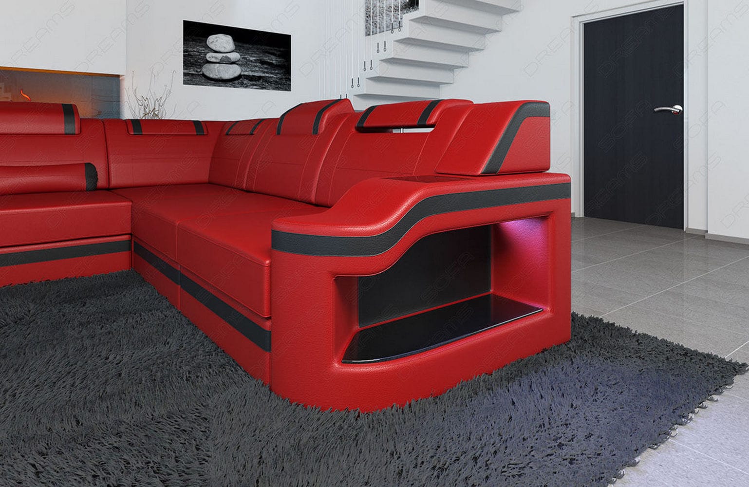 XL Leder Wohnlandschaft Palermo – Komfort & Stil rot-schwarz
