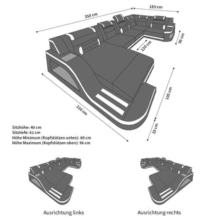 Mini Wohnlandschaft Palermo U-Form aus Leder Dunkelbraun-Weiß