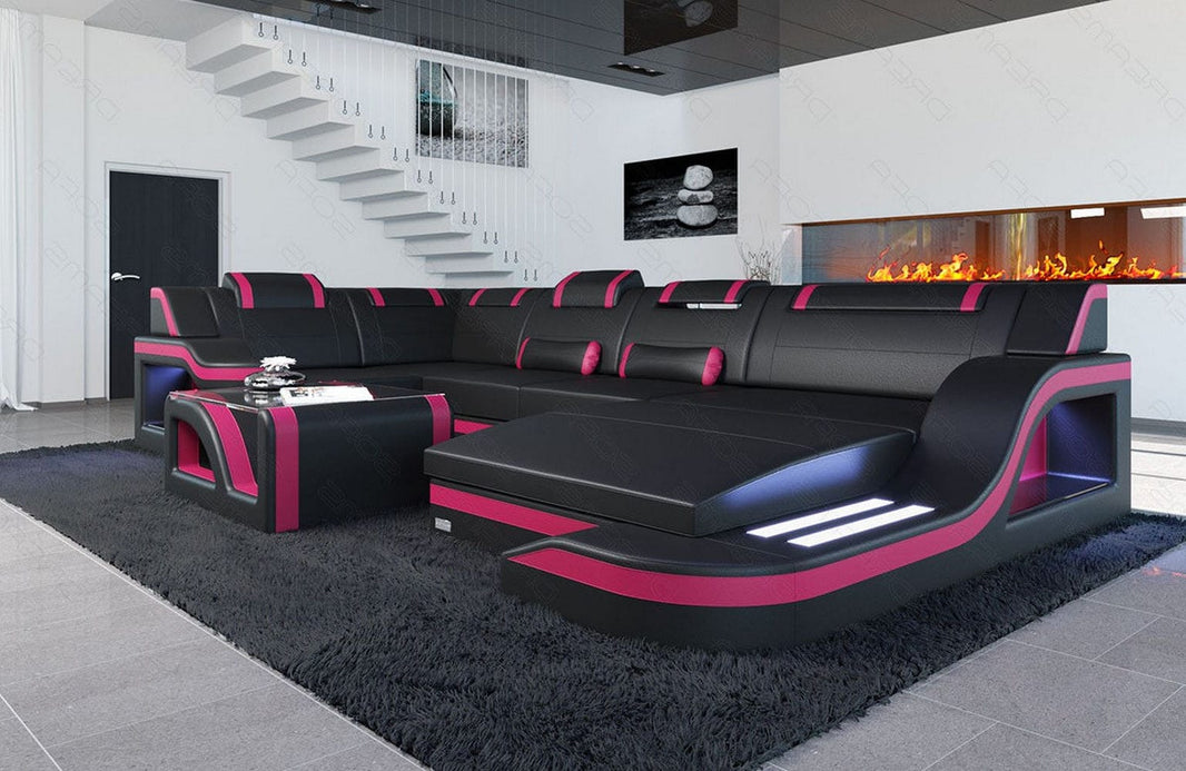 Mini Wohnlandschaft Palermo U-Form aus Leder
