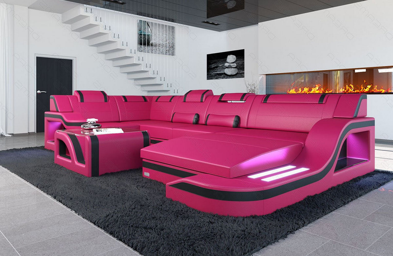Mini Design Wohnlandschaft Palermo U-Form mit LED
