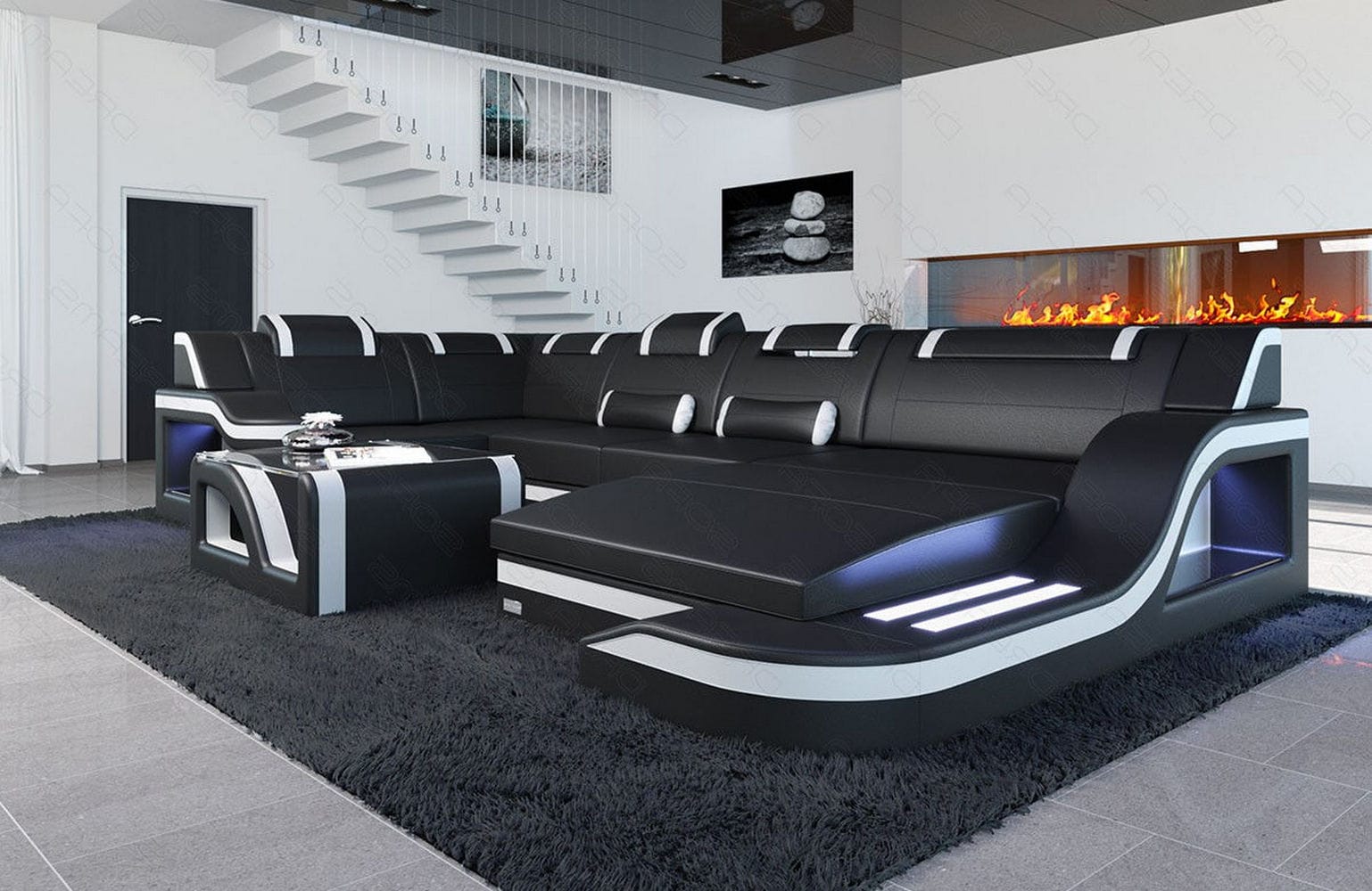 Design Wohnlandschaft Palermo U-Form mit LED