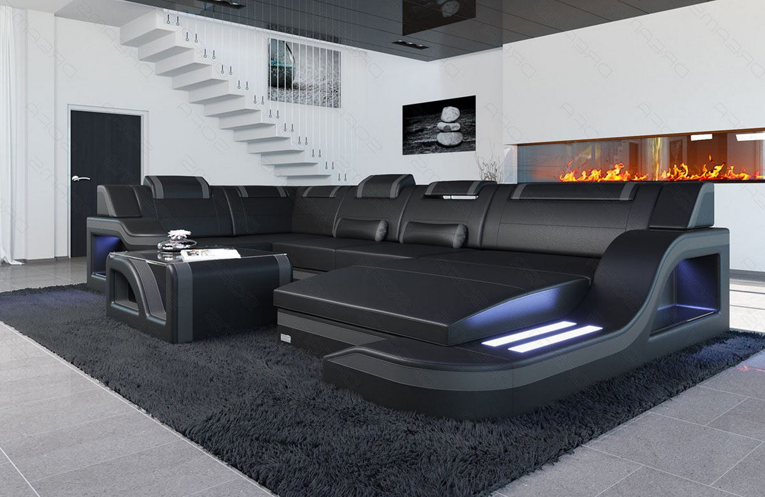 Design Wohnlandschaft Palermo U-Form mit LED