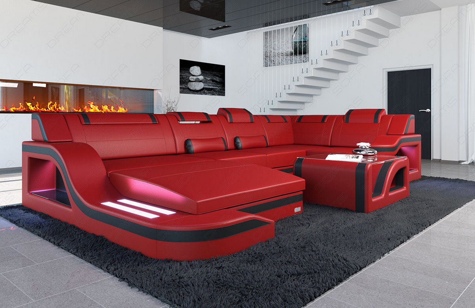 Design Wohnlandschaft Palermo U-Form mit LED
