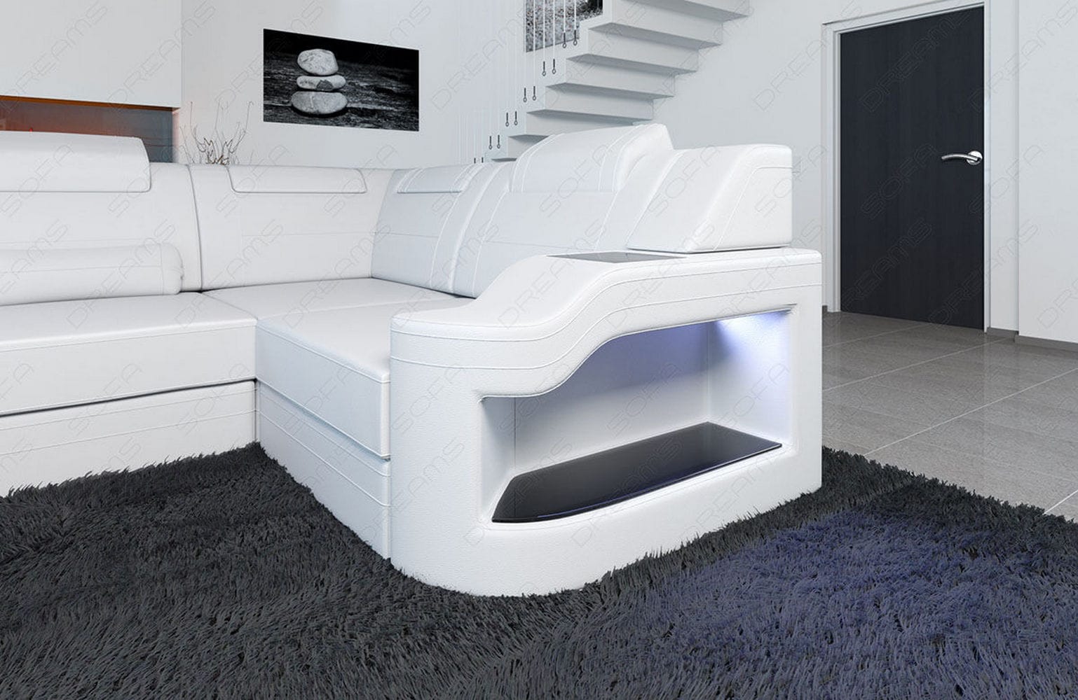 Design Wohnlandschaft Palermo U-Form mit LED weiß