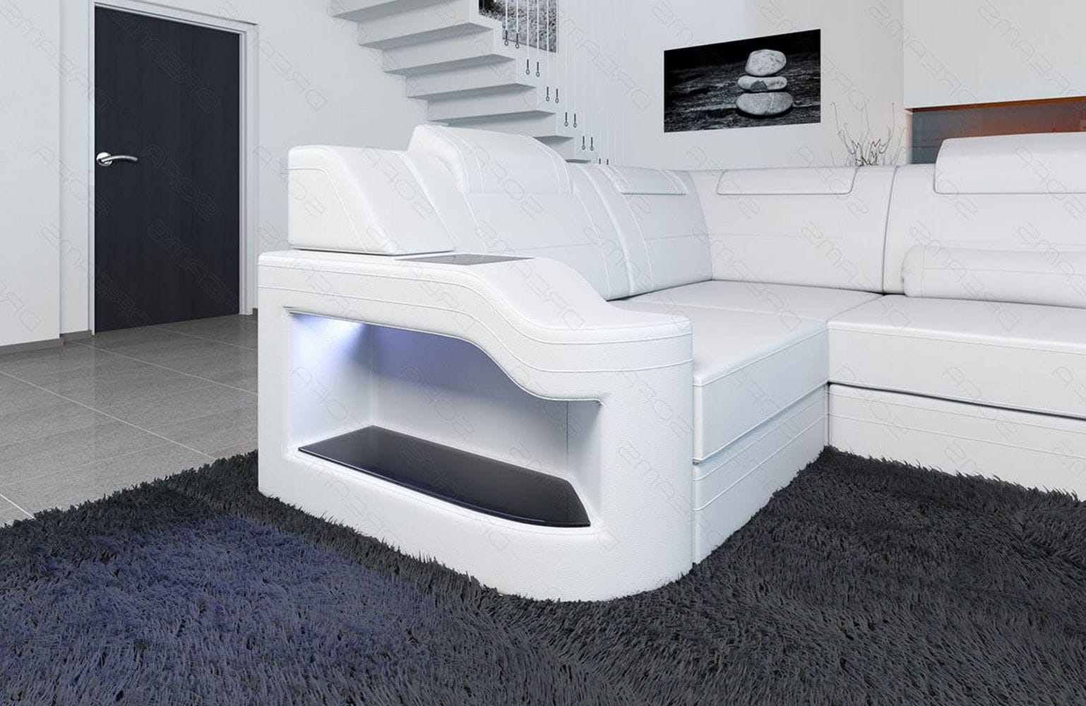Design Wohnlandschaft Palermo U-Form mit LED weiß
