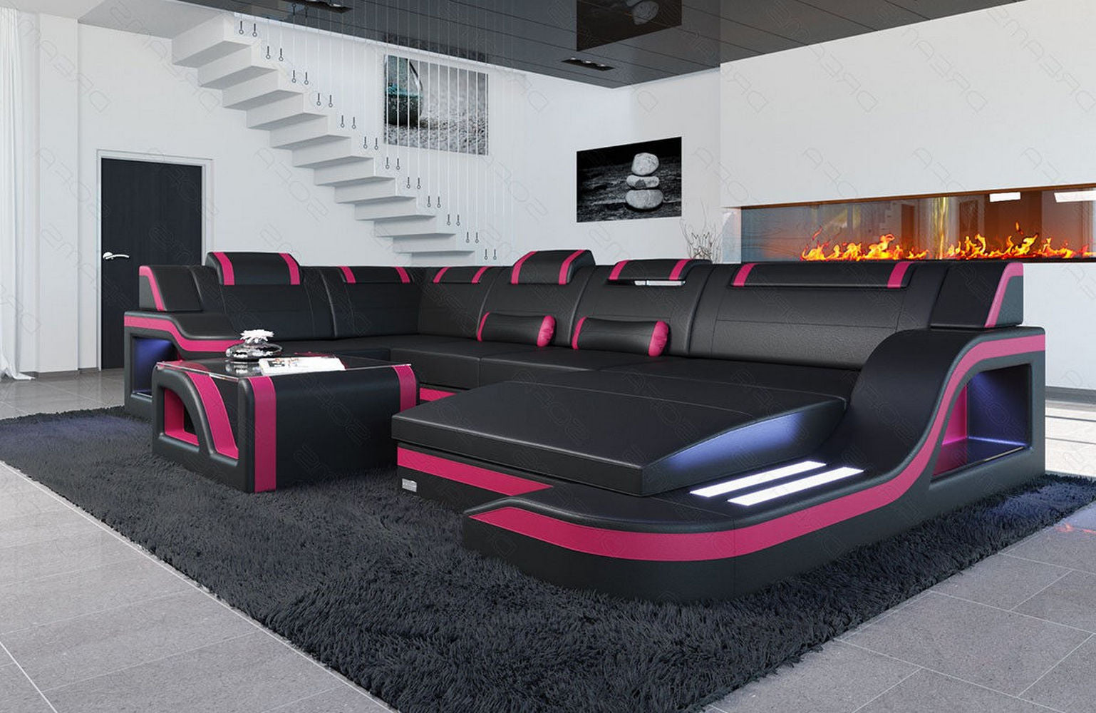 Design Wohnlandschaft Palermo U-Form mit LED