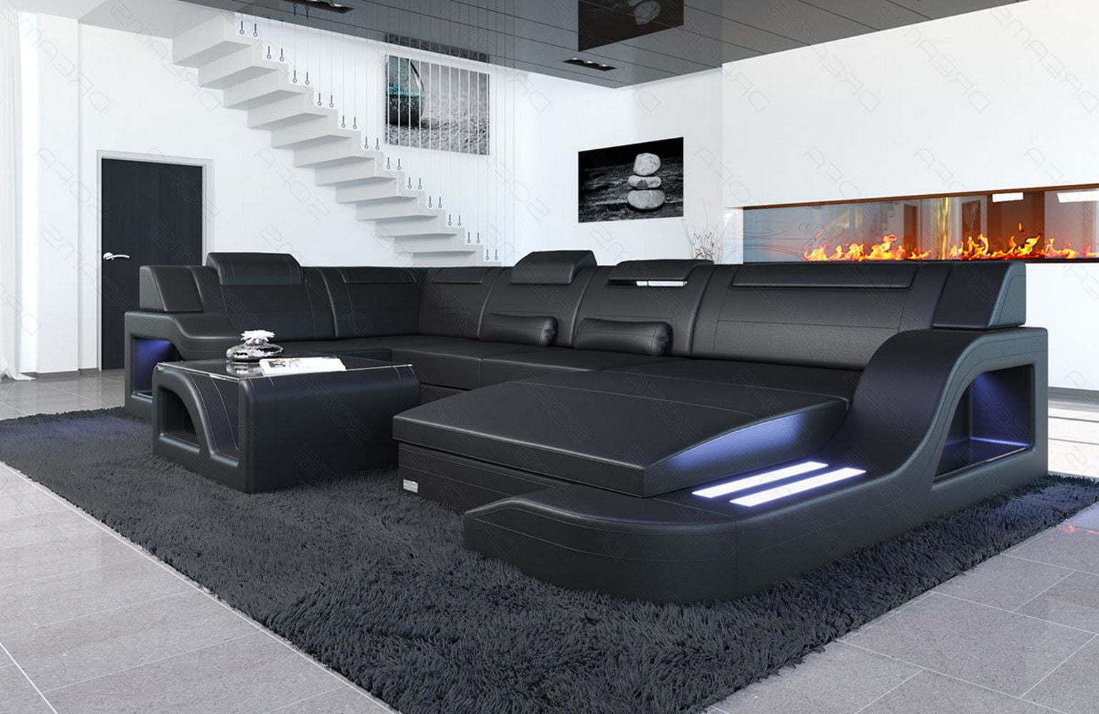 Design Wohnlandschaft Palermo U-Form mit LED
