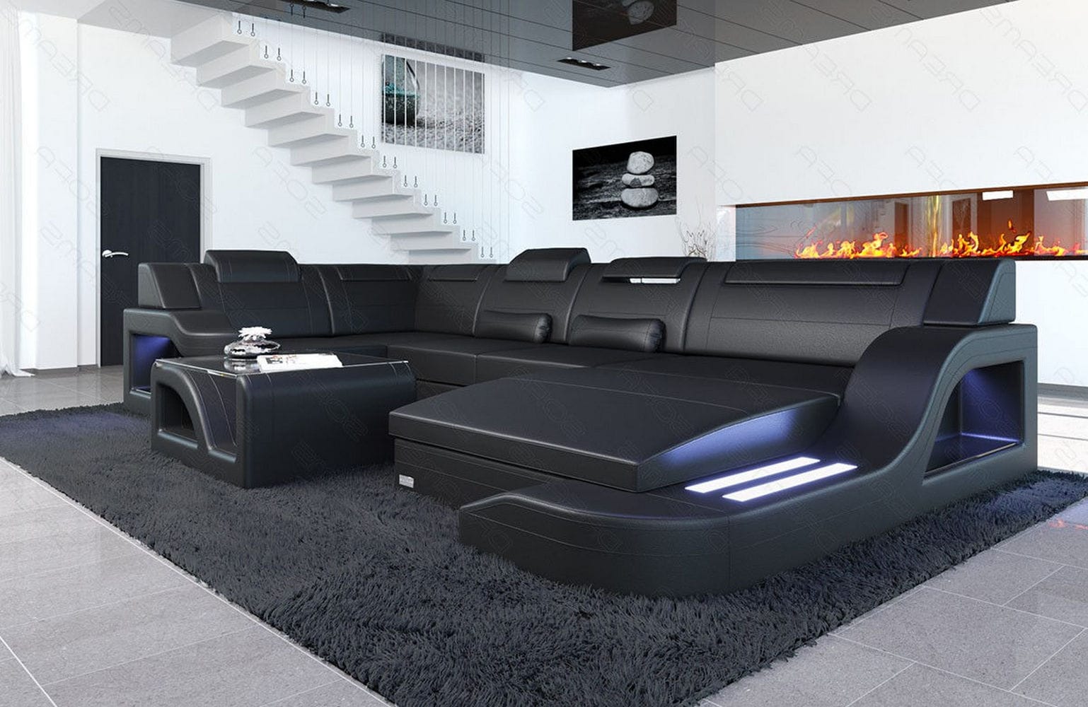 Design Wohnlandschaft Palermo U-Form mit LED