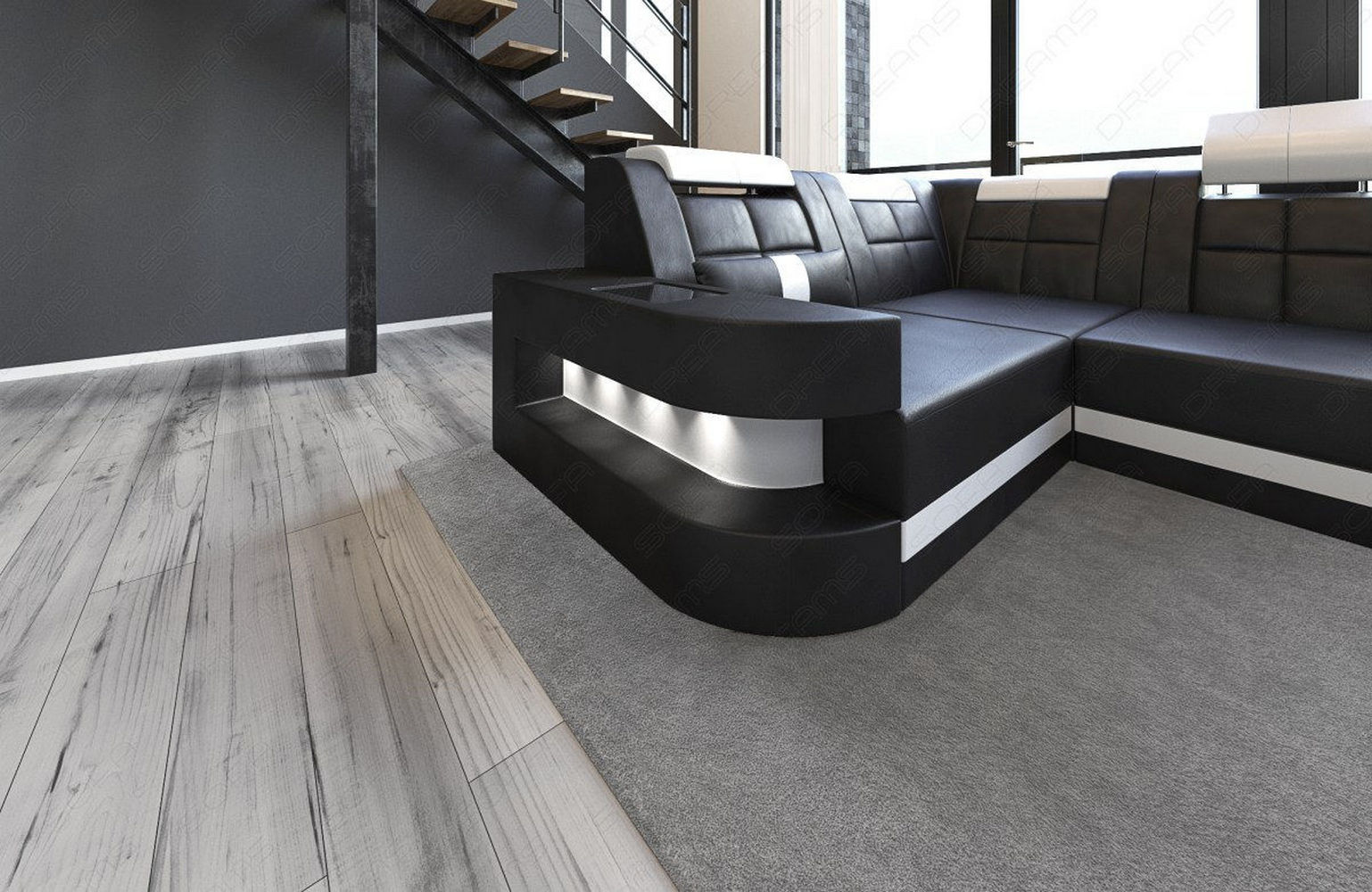Mini Relax Wohnlandschaft Wave mit LED – Komfort Schwarz-Weiß