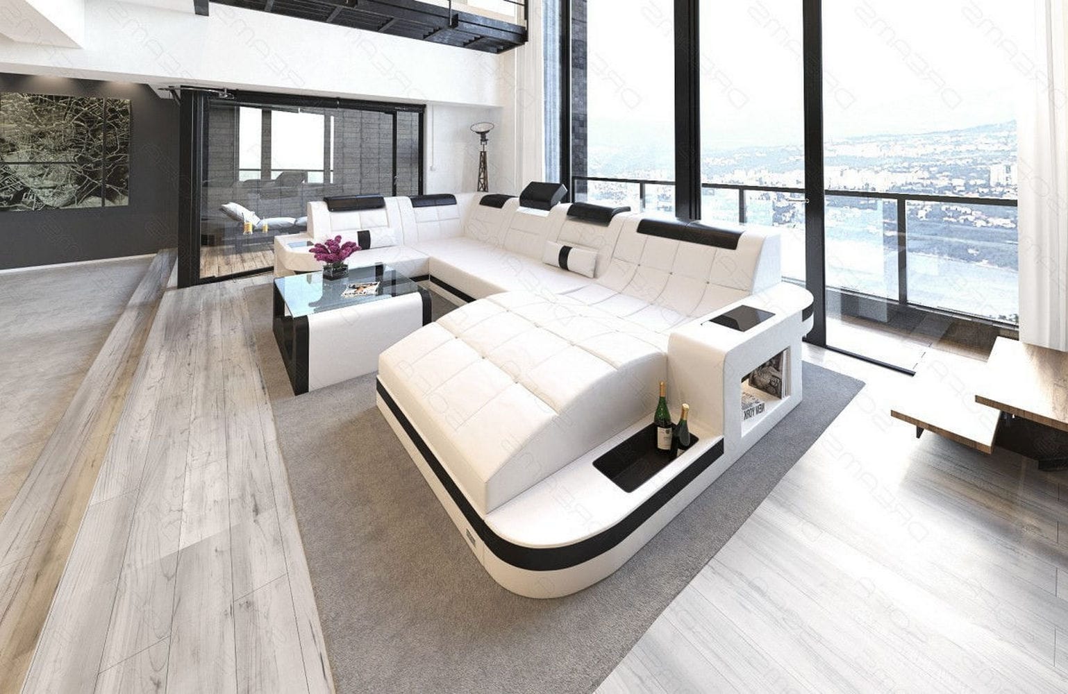 Mini Relax Wohnlandschaft Wave mit LED – Komfort Weiß-Schwarz