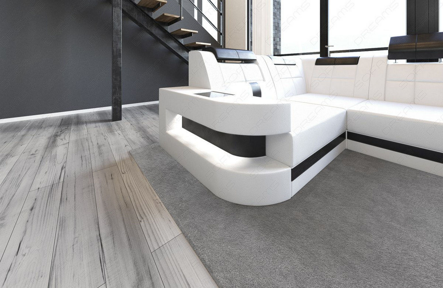 Mini Relax Wohnlandschaft Wave mit LED – Komfort Weiß-Schwarz
