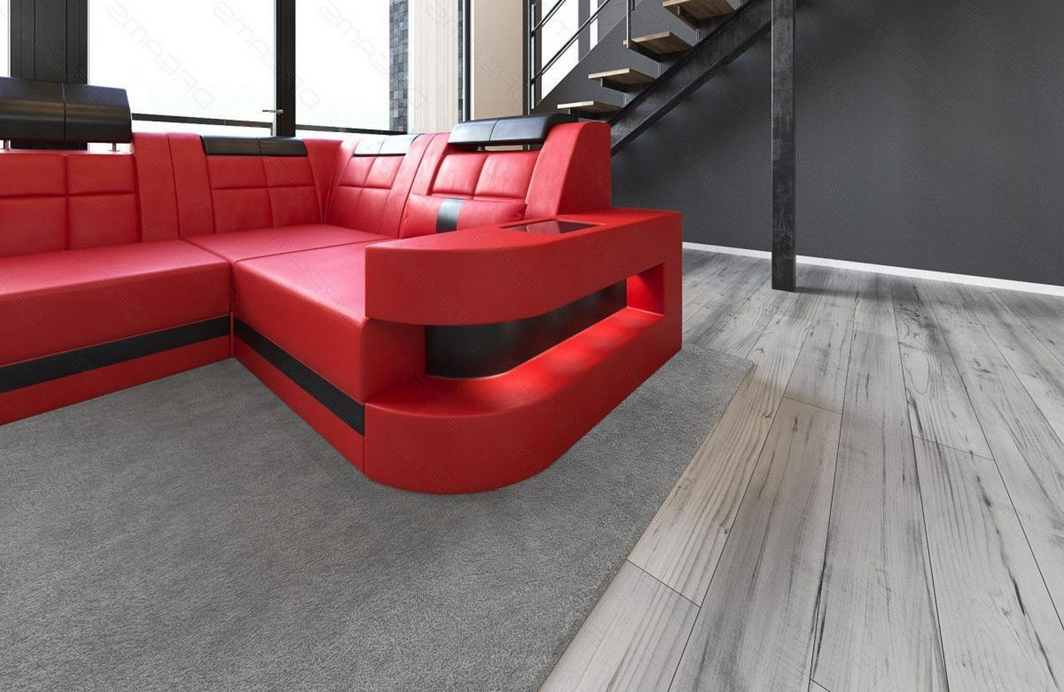 Mini Relax Wohnlandschaft Wave mit LED – Komfort Rot-Schwarz