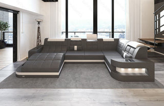 Mini Sofa Relax Wave U-Form in Leder Grau-Weiß