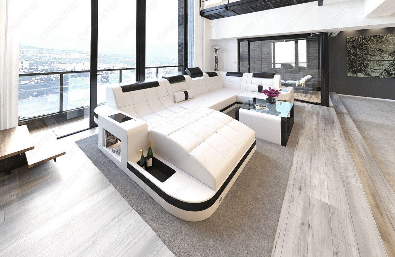 Mini Relax Wohnlandschaft Wave mit LED – Komfort Weiß-Schwarz
