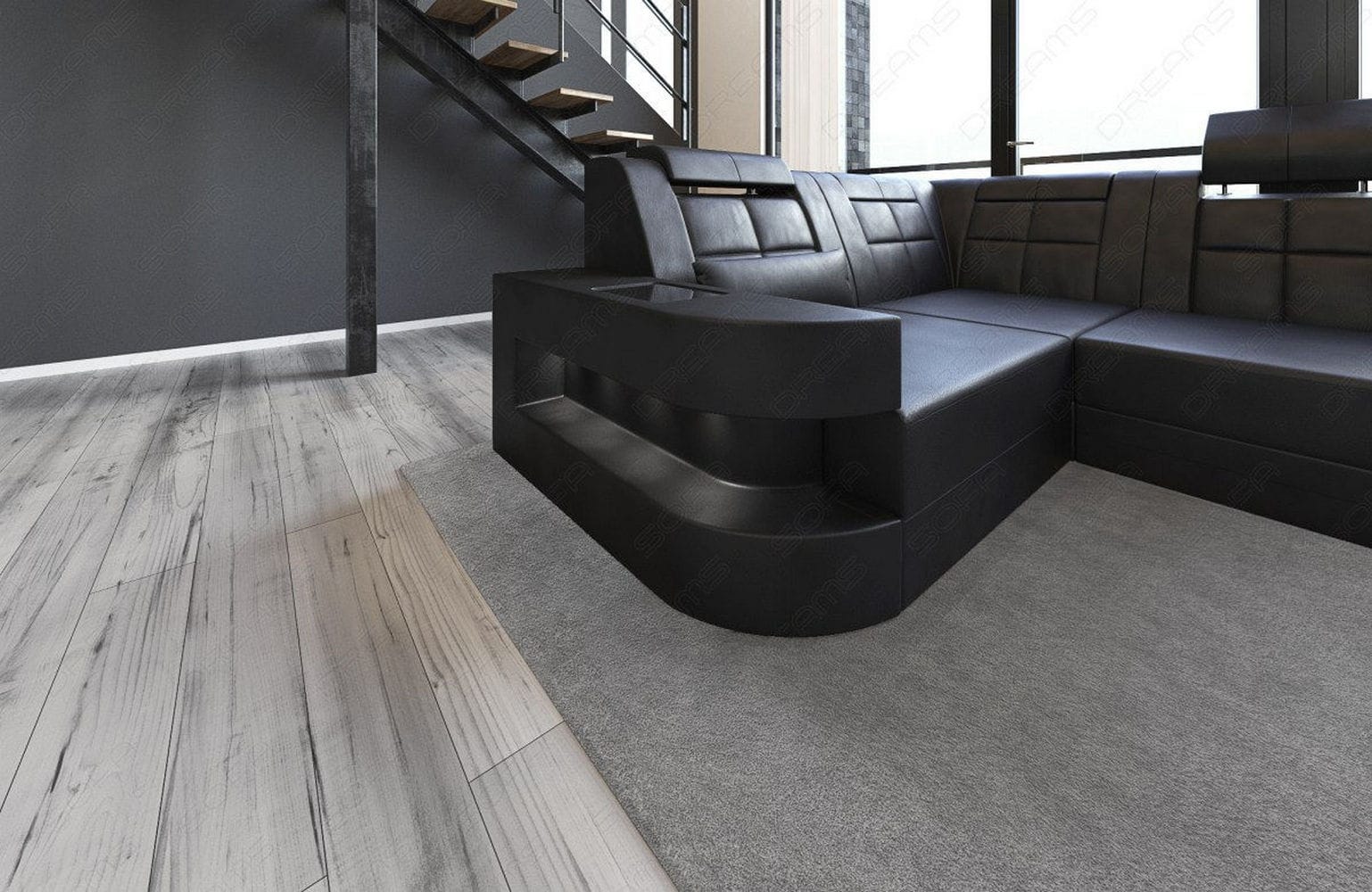 Relax-Wohnlandschaft Wave mit LED-Beleuchtung schwarz