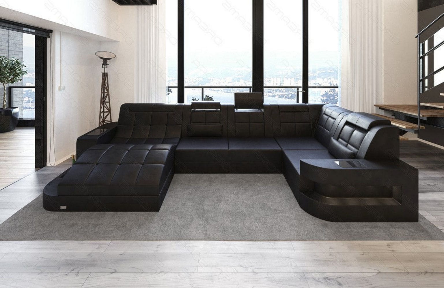 Relax-Wohnlandschaft Wave mit LED-Beleuchtung schwarz