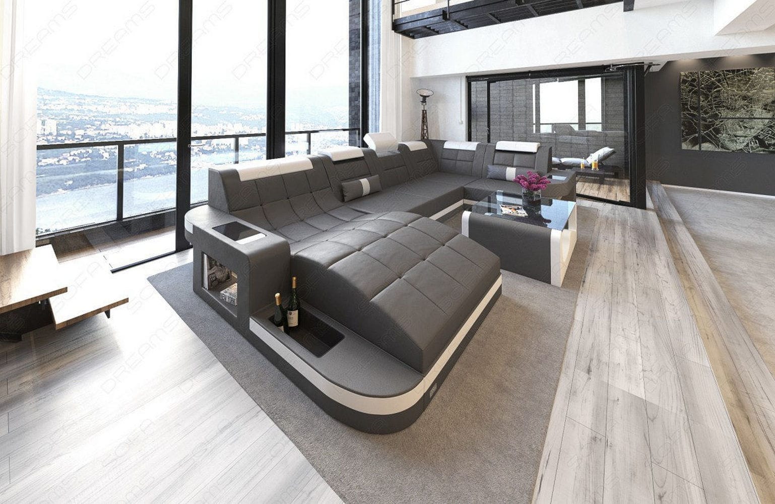 Relax-Wohnlandschaft Wave mit LED-Beleuchtung grau-weiß