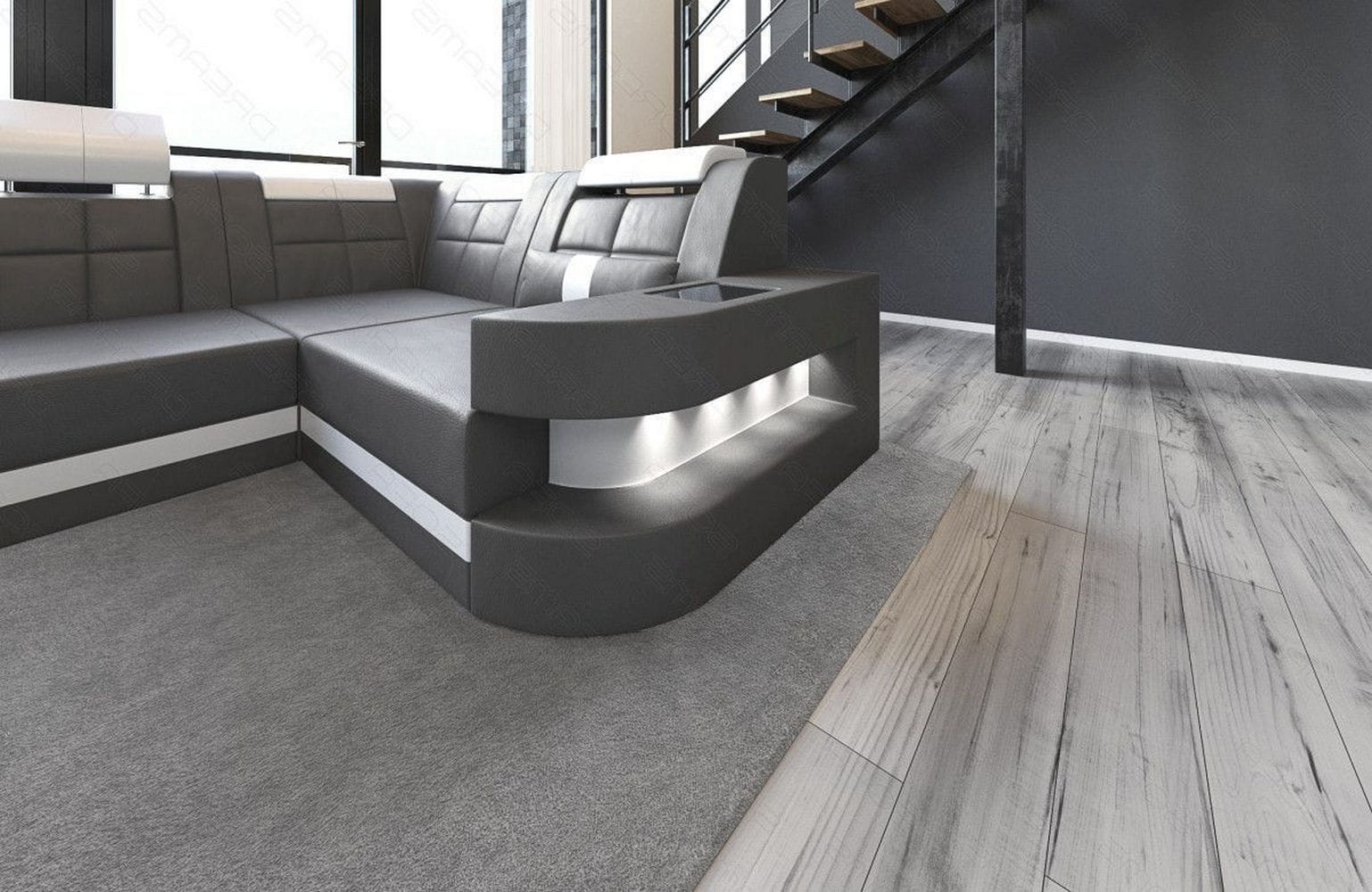 Relax-Wohnlandschaft Wave mit LED-Beleuchtung grau-weiß