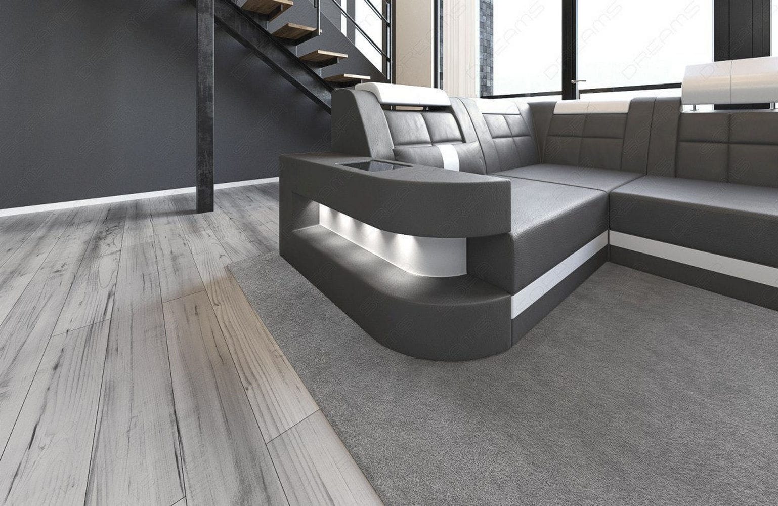 Relax-Wohnlandschaft Wave mit LED-Beleuchtung grau-weiß