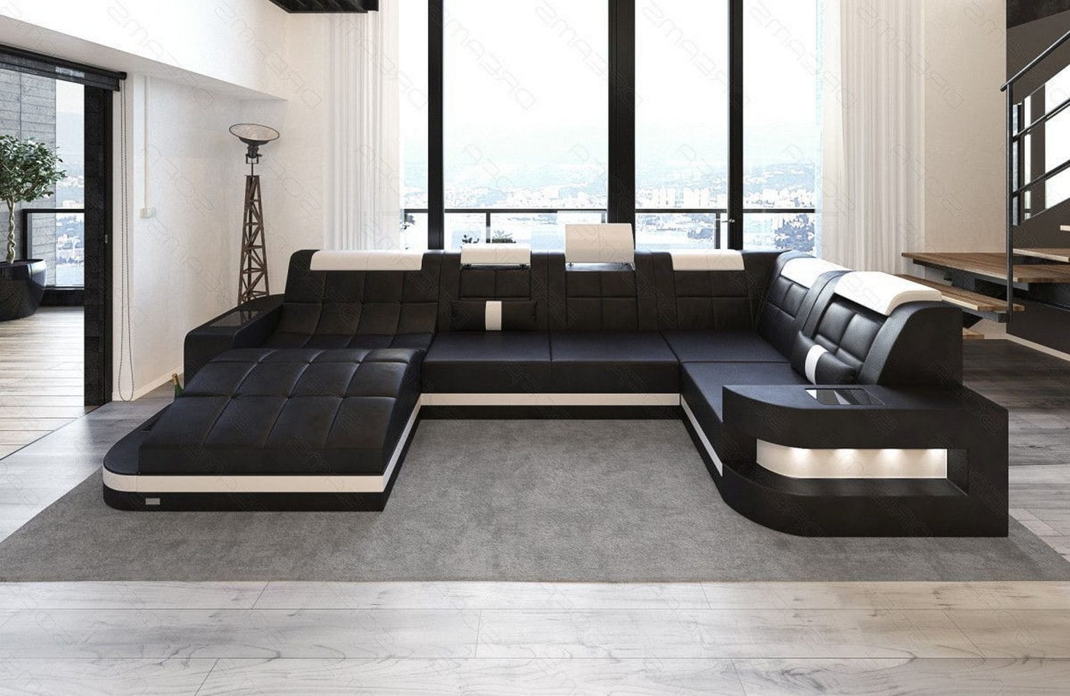 Relax-Wohnlandschaft Wave mit LED-Beleuchtung schwarz-weiß