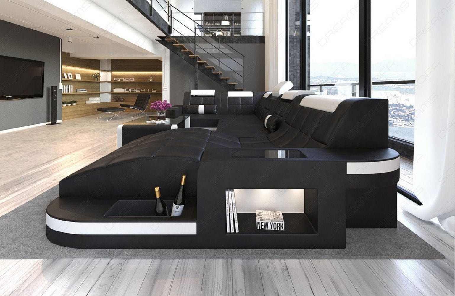 Relax-Wohnlandschaft Wave mit LED-Beleuchtung schwarz-weiß