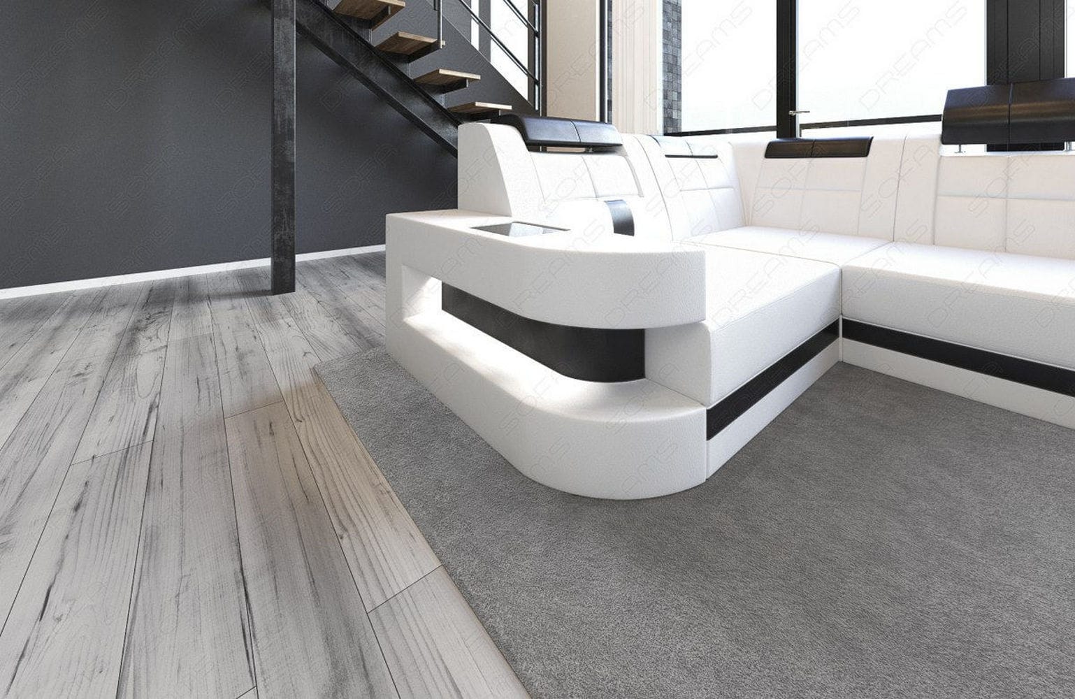 Relax-Wohnlandschaft Wave mit LED-Beleuchtung weiß-schwarz