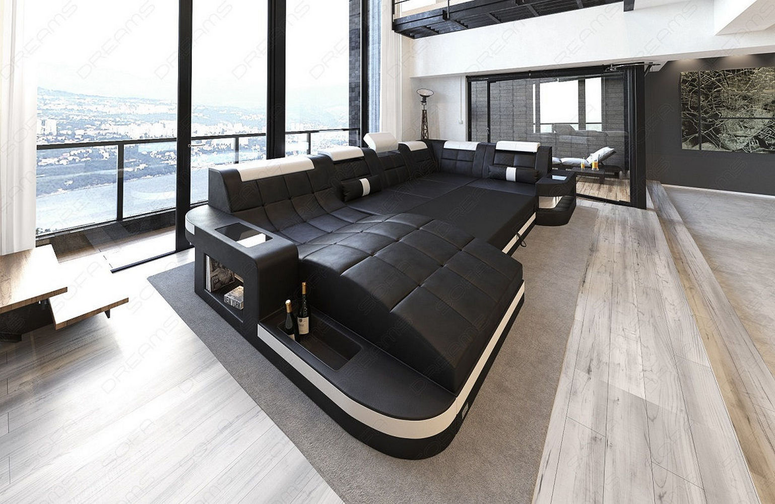 Relax-Wohnlandschaft Wave mit LED-Beleuchtung schwarz