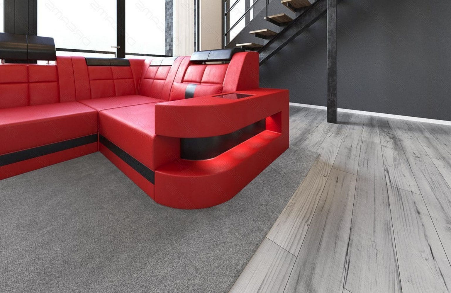 Relax-Wohnlandschaft Wave mit LED-Beleuchtung rot-schwarz