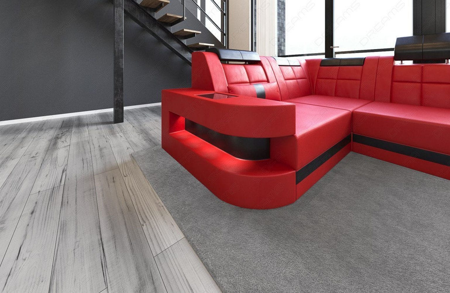 Relax-Wohnlandschaft Wave mit LED-Beleuchtung rot-schwarz