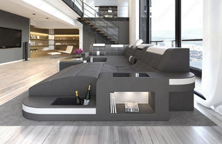 Designsofa Relax Wave U-Form aus Leder grau-weiß