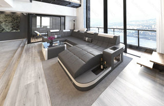 Designsofa Relax Wave U-Form aus Leder grau-weiß