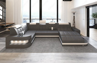 Designsofa Relax Wave U-Form aus Leder grau-weiß