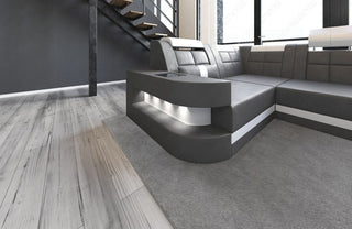 Designsofa Relax Wave U-Form aus Leder grau-weiß
