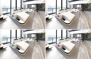 Designsofa Relax Wave U-Form aus Leder grau-weiß